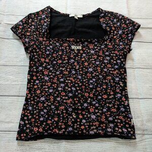 Vans Pink and Black Fitted Cap Sleeve Blouse